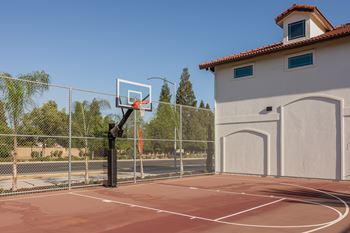 A basketball court with a hoop